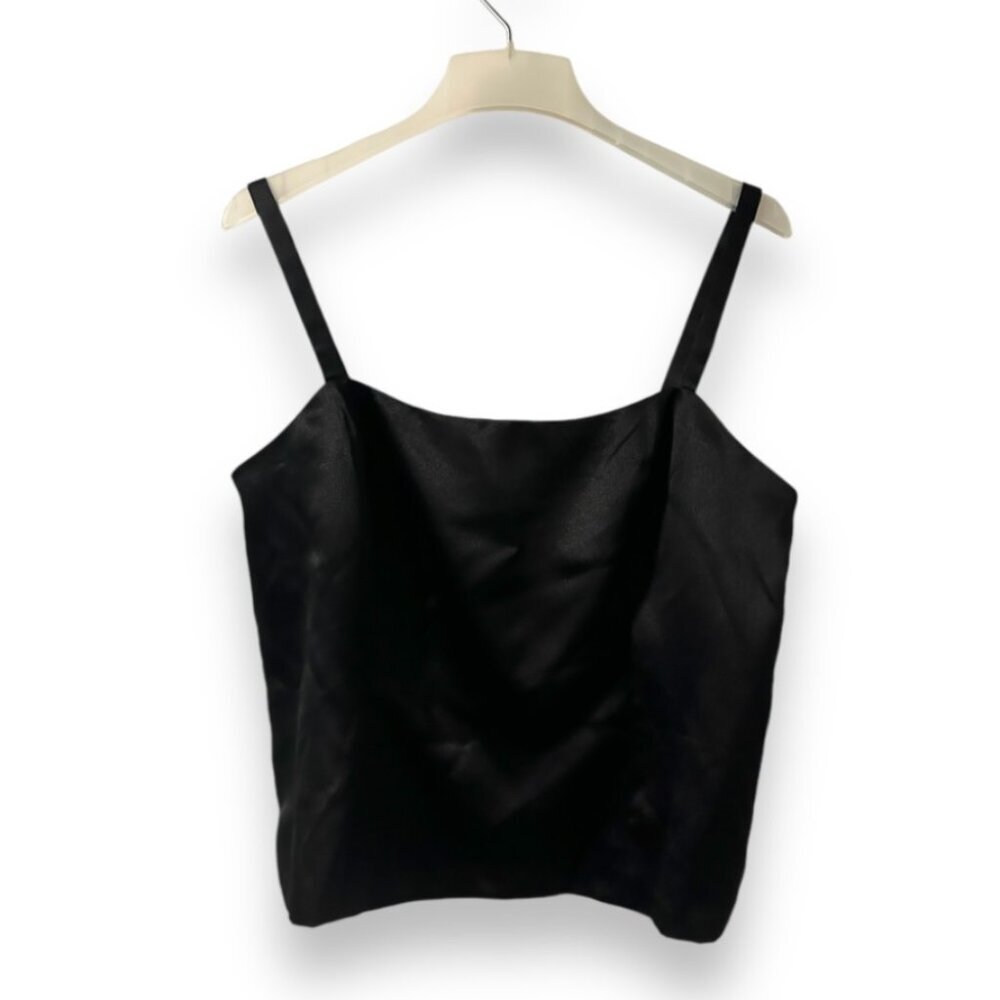 NWT R&M Richards Black Satin Cropped Tank Top Women's Size 16 Formal Party Chic